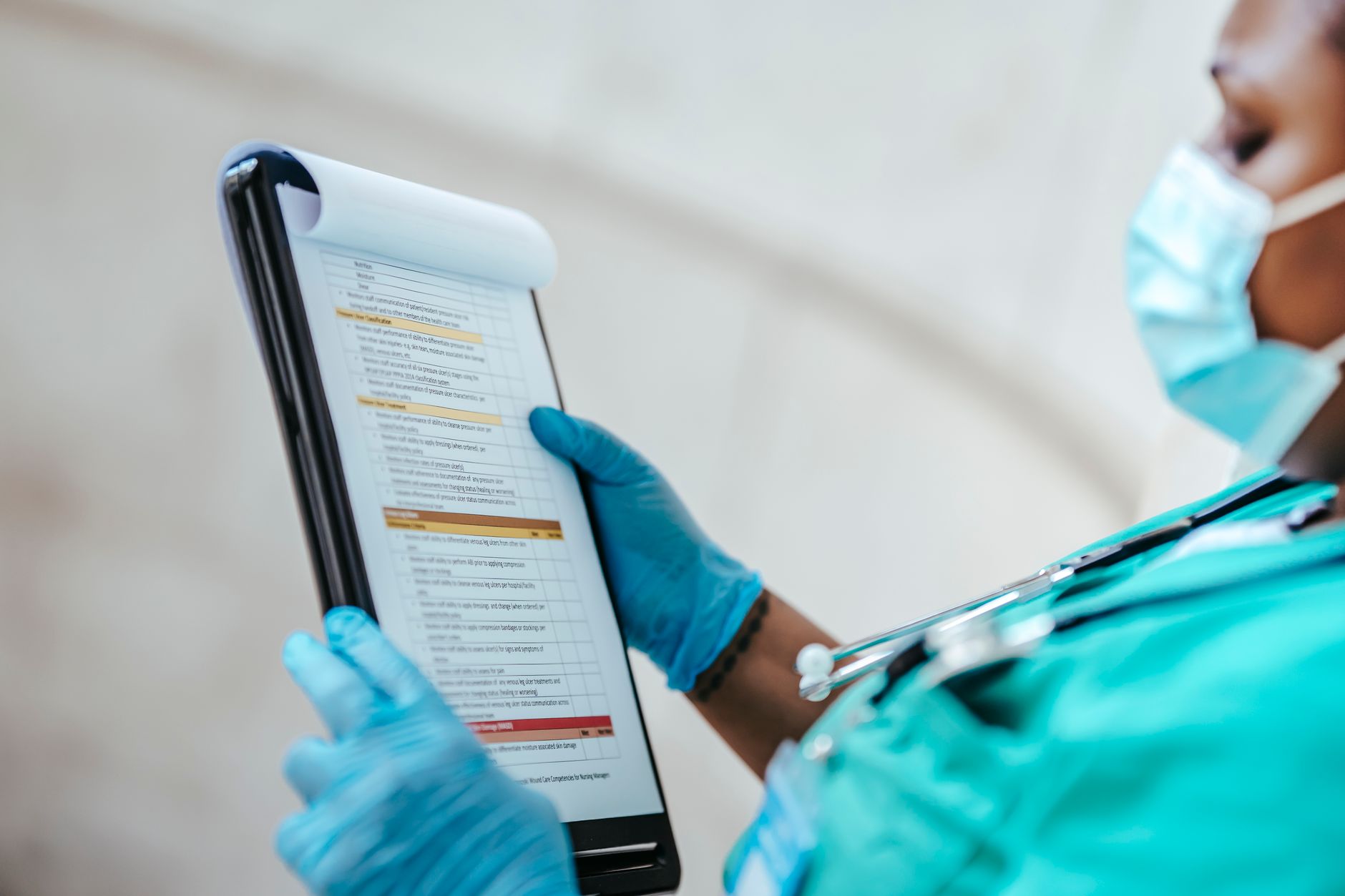 healthcare worker reviewing privacy checklist on a secure screen